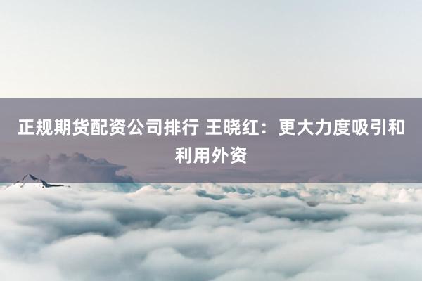 正规期货配资公司排行 王晓红：更大力度吸引和利用外资